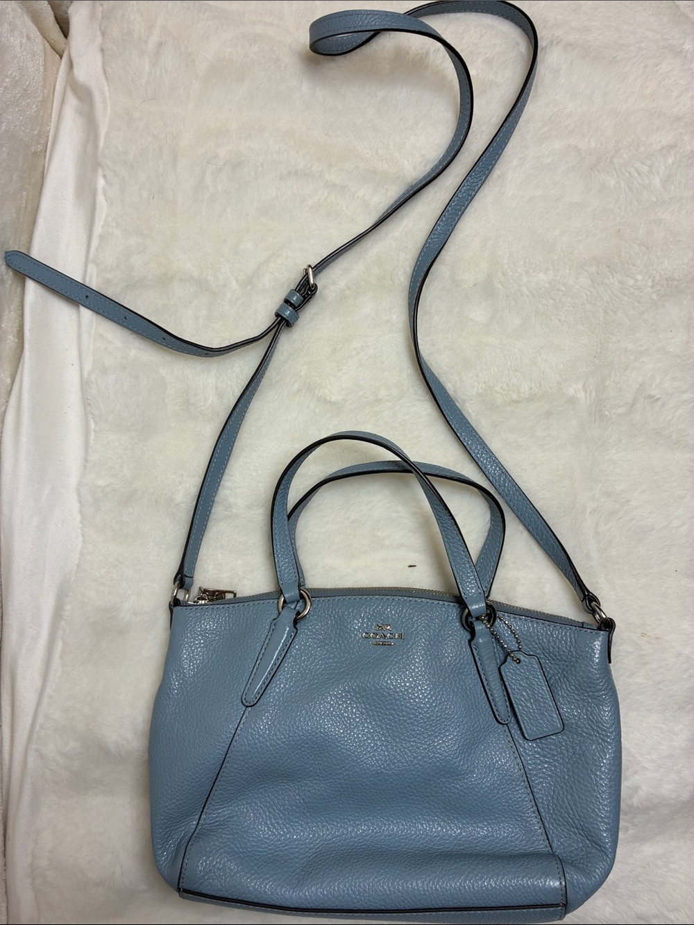 Coach Pebbled Leather Satchel in Dusty Blue